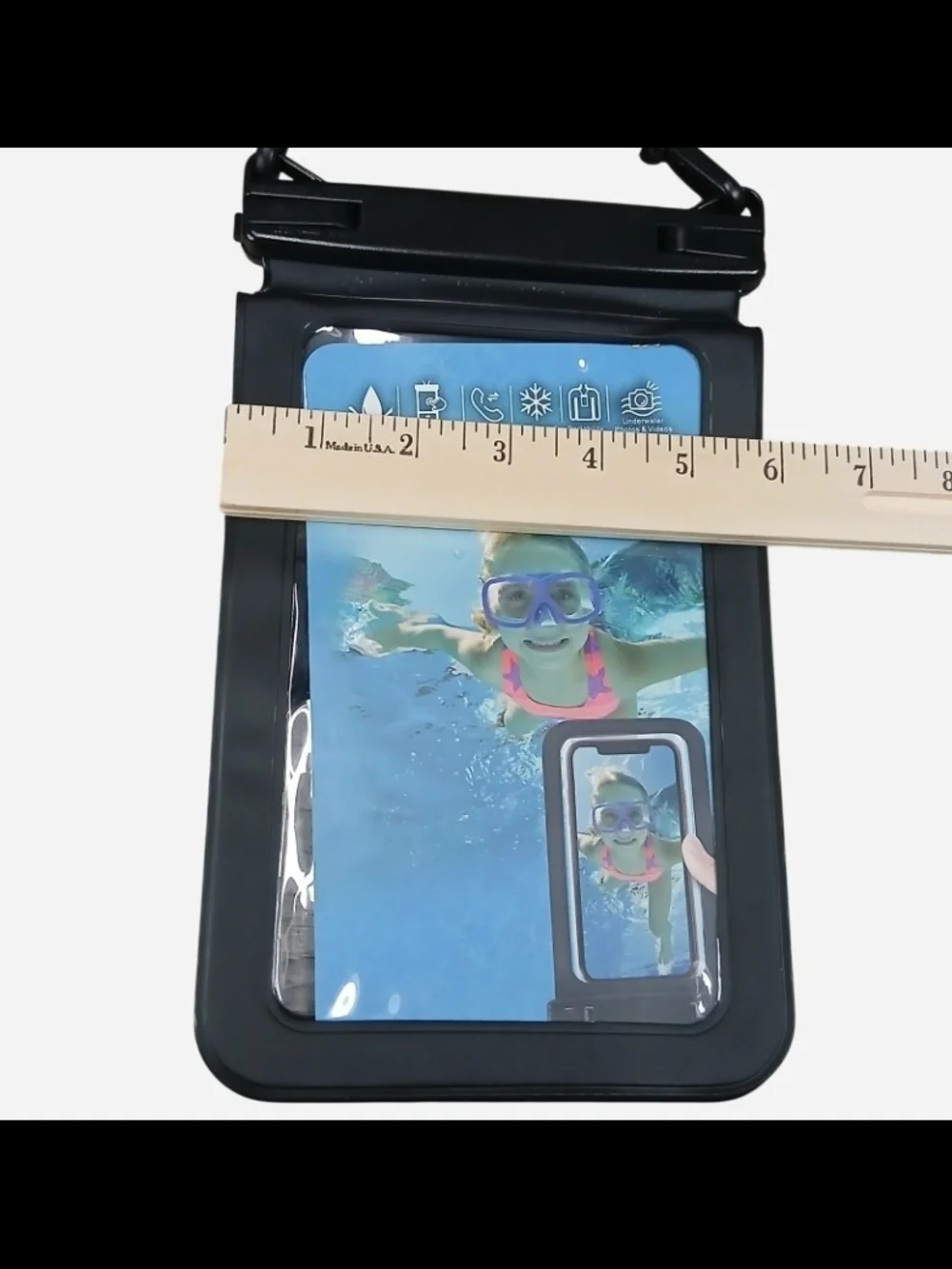 Large Double Black Waterproof Phone Pouch with Neck Strap